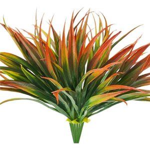 6Pcs Artificial Grass Fake Plants 17.3in Outdoor Plastic Plants UV Resistant